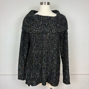 Kensie Marled Cable Knit Pullover Sweater Cowl Neck Size L Oversized Cozy Soft